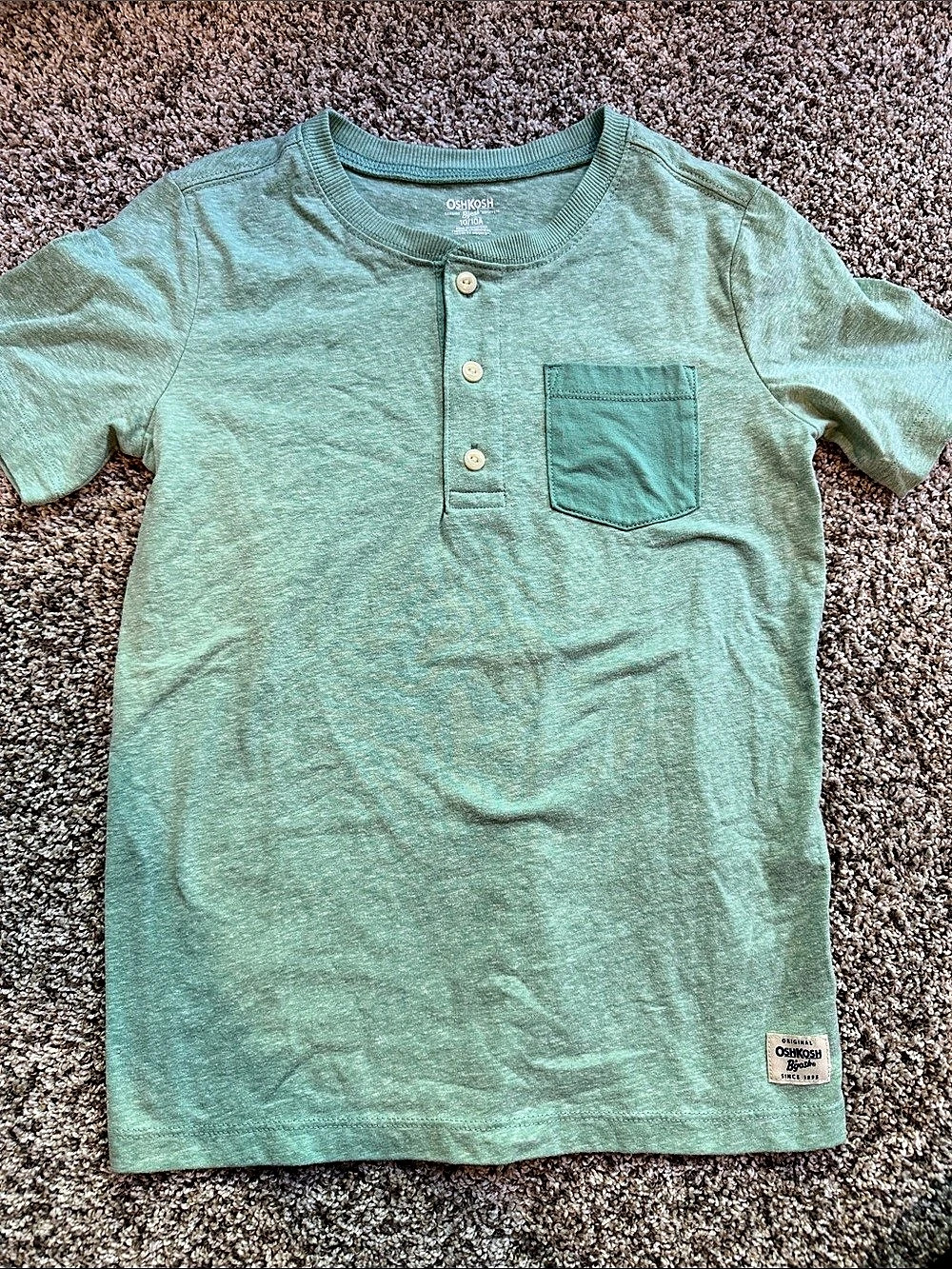 NWOT OshKosh B'gosh Boys Short Sleeve Henley in Green Size 10